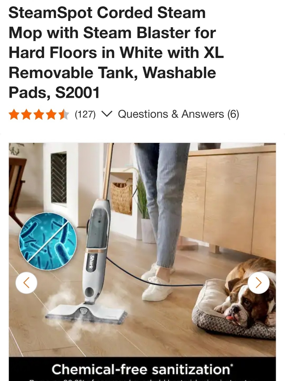 Shark White Corded Steam Mop with XL Removable Tank